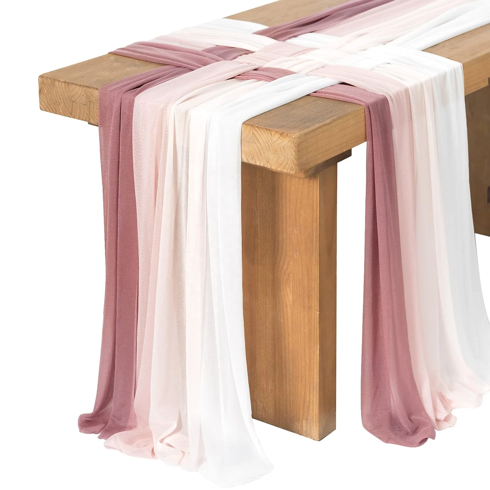 10ft Shades of Dusty Rose Wedding Weave Chiffon Table Runner for Wedding Sweetheart Table Decorations (Set of 8)