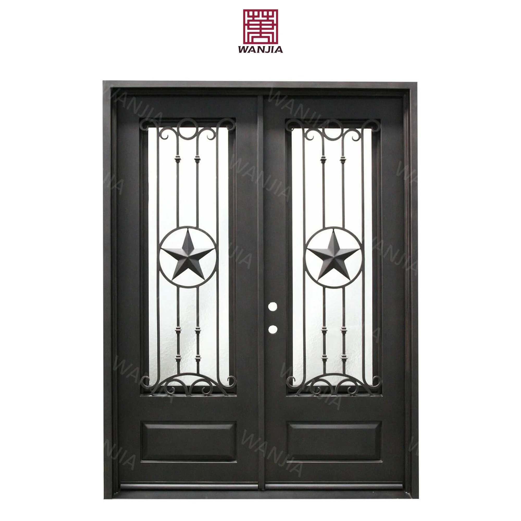 WANJIA wrought iron window grill desig patio balcony entry door wrought iron french iron double doors