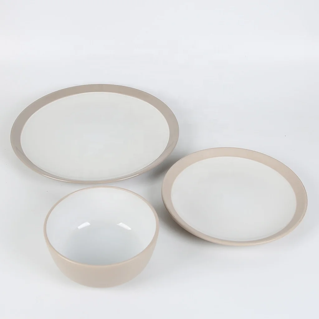 Custom logo ceramic plate double color 16pcs stoneware dinnerware set