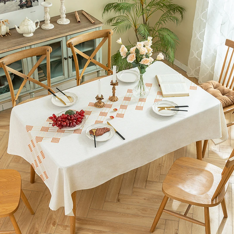 Mulan Customize Embroidery Tablecloth Geometric Plaid Stripe Linen Table Cover Wholesale Wedding Party Decor 100 Polyester