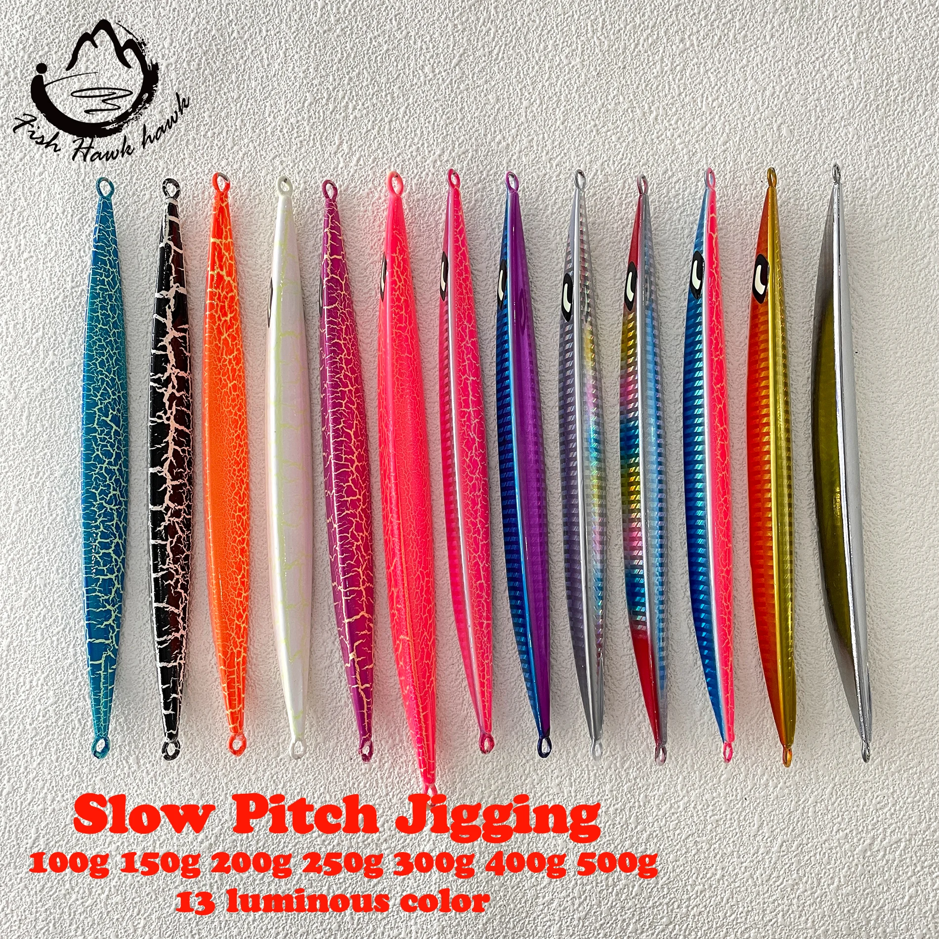 Wholesale/Retail 100g 150g 200g 250g 300g 400g 500g Luminous Crack colors Saltwater slow pitch jigging lure