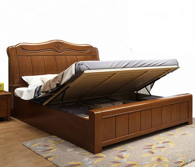 
JS760 solid wood hinged double bed with storage 