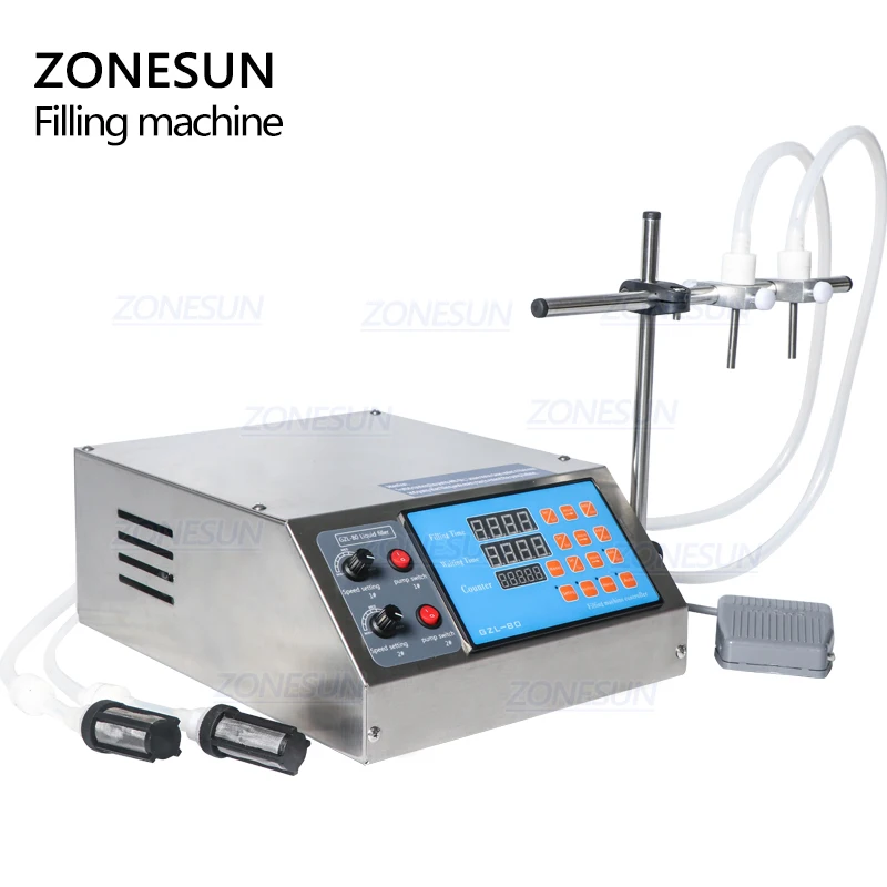 ZONESUN Gear Pump Bottle Water Filler Semi Automatic Liquid Vial Filling Machine for Juice Alcohol Beverage Drink Oil Perfume