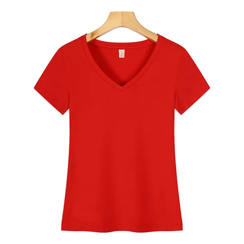 High quality Customized blank 92.2% Cotton,7.8%spandex,200GSM soft plain v-neck t shirt women for wholesale with custom printing