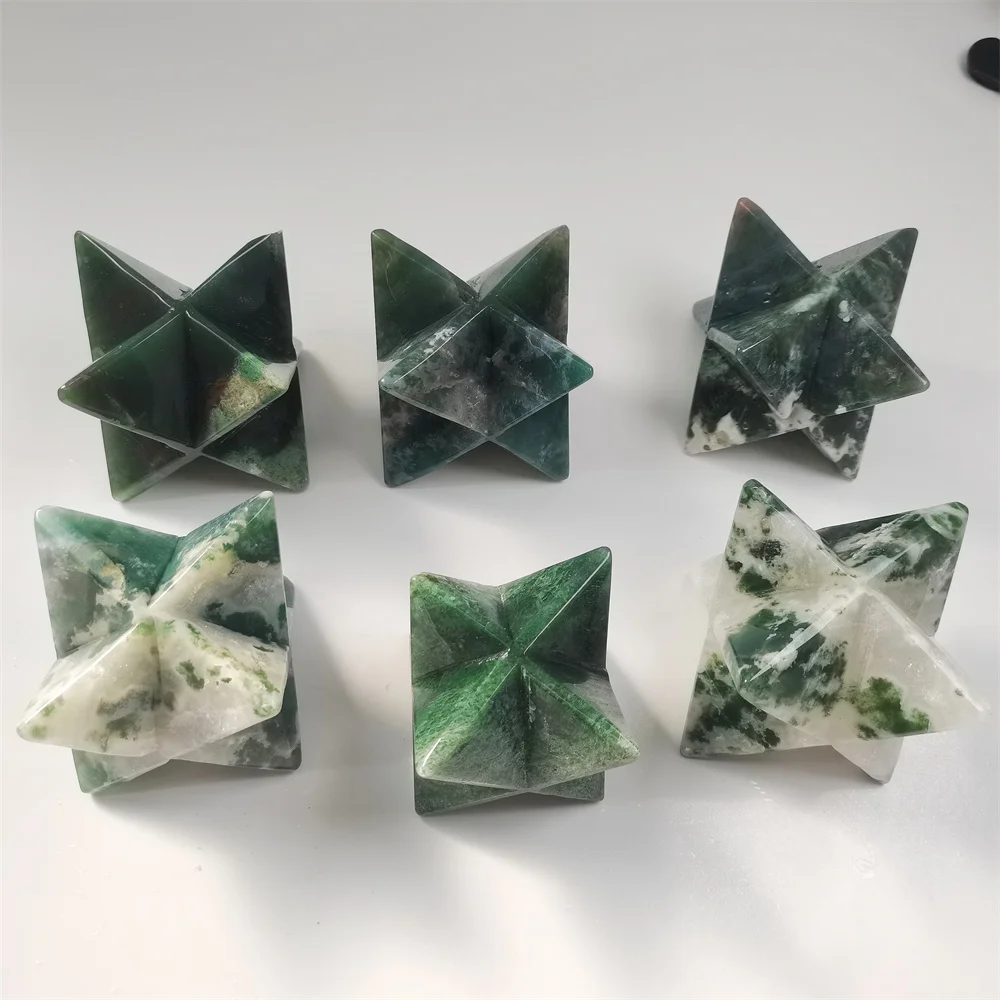 Kindfull good selling crystals healing stones like natural pond landscape moss agate merkaba for gift or decoration