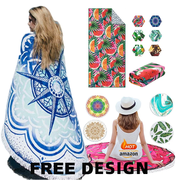 2024 Environmental Friendly Custom Design 100% Recycled Dry Fast Microfiber Recycled Beach Towels