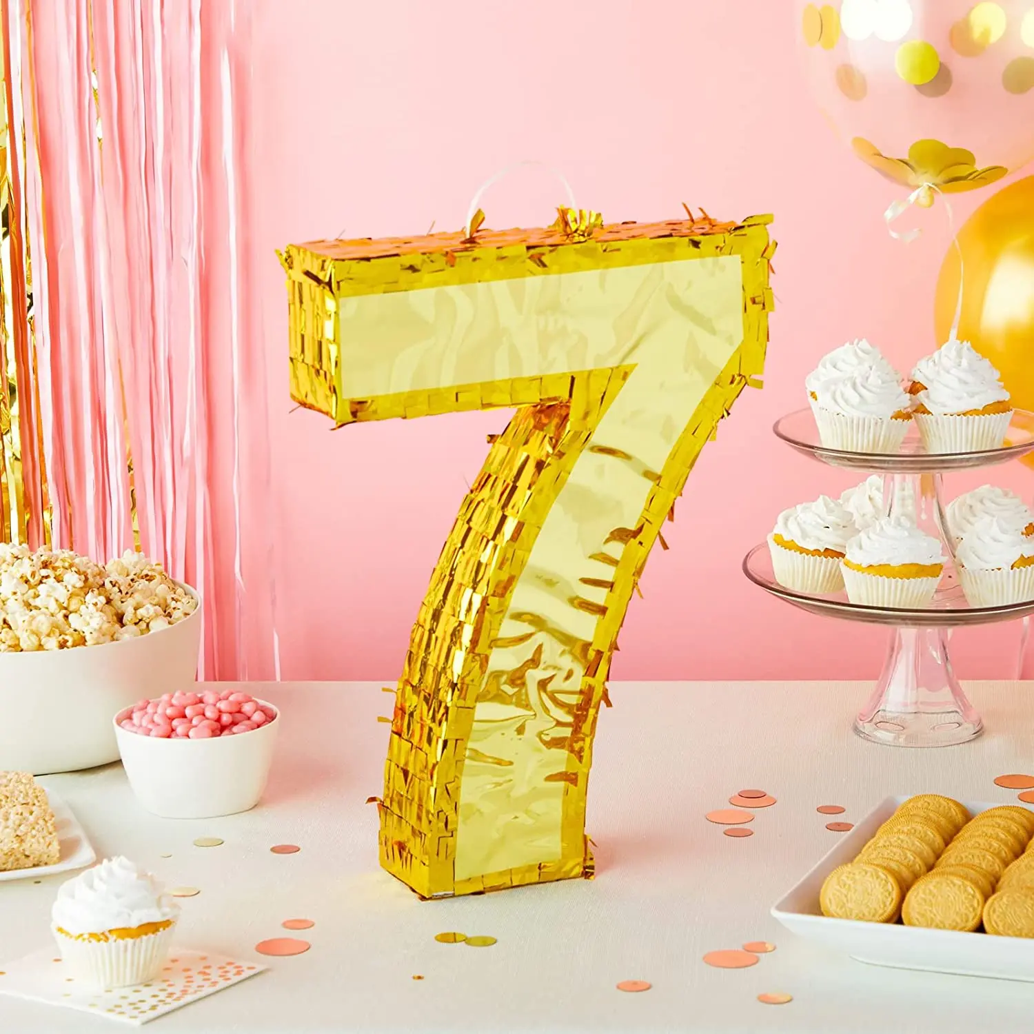 Игрушки для вечеринок, пината из фольги с палочкой, номера золотых пинатов, пината из золотой фольги, товары для детской вечеринки, номер 7