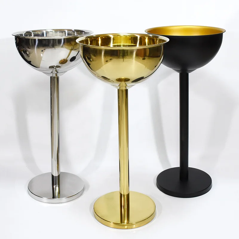 Stainless steel champagne  ice bucket outdoor party wine and beer floor ice bucket vertical bracket cooling ice bucket