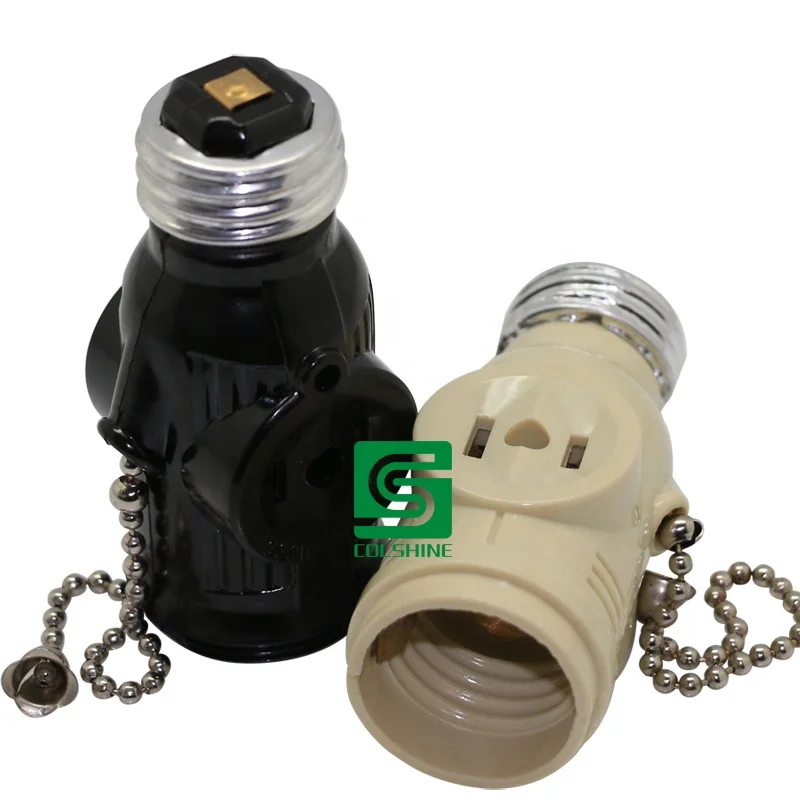 American e26 Light Bulb Socket Adapter with  2 AC Outlet Plugs and Pull Chain Switch