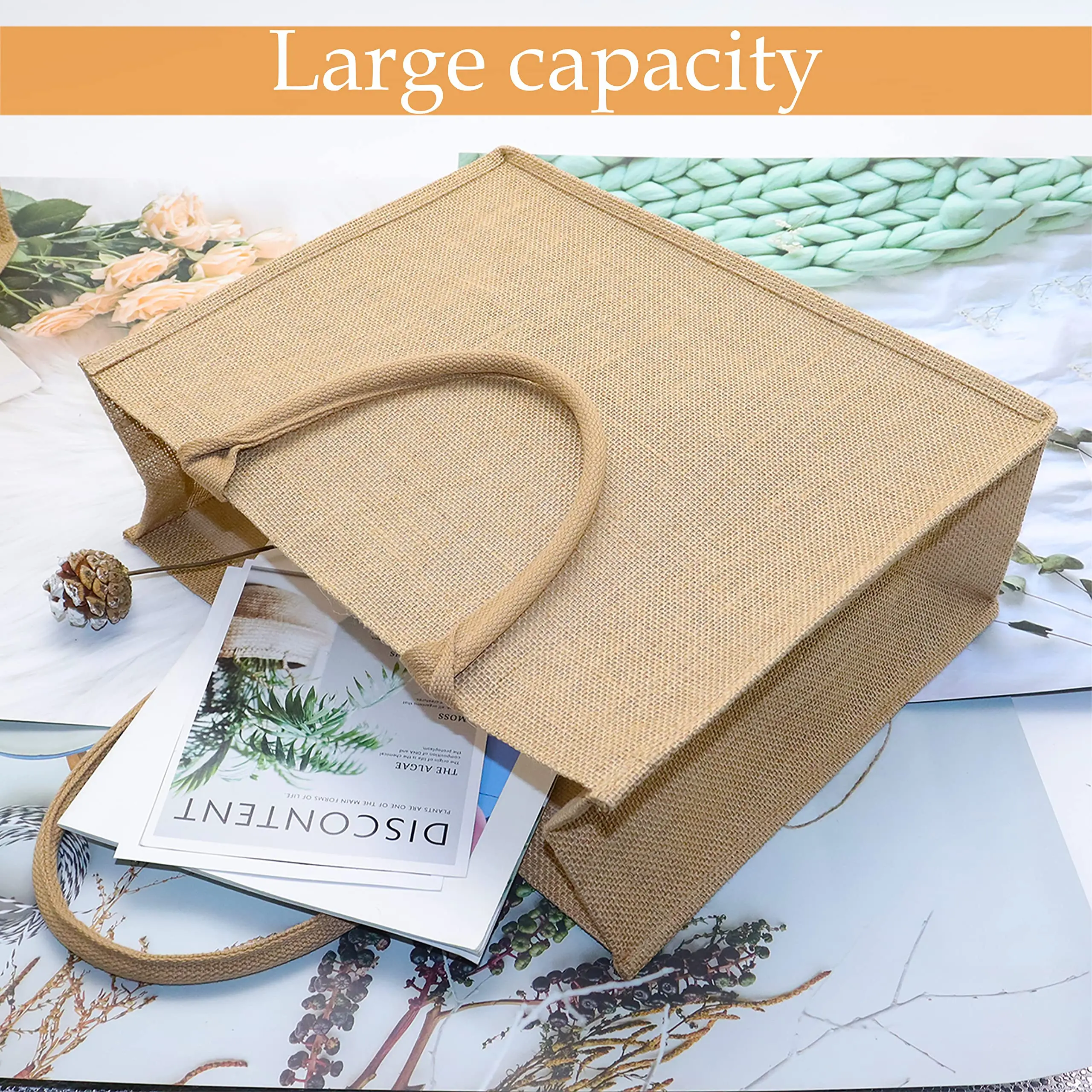 Custom Size Burlap Tote Bags Jute Beach Bag Wedding DIY Hemp Jute Shopping Bag