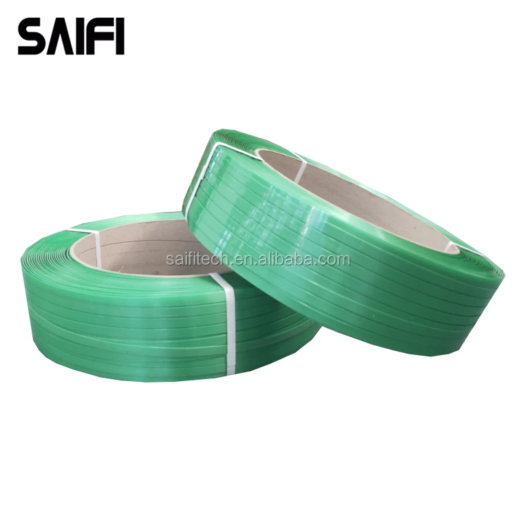 Green embossed plastic strapping PET packing bricks timbers 16mm width green pet plastic strip
