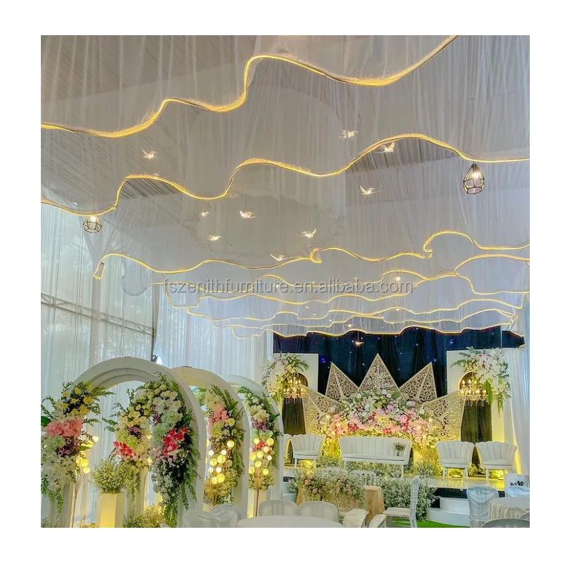 Party Wedding Props Hall Decor Hanging Drapery Fabric Light Flower Ceiling Decoration Led Drapes
