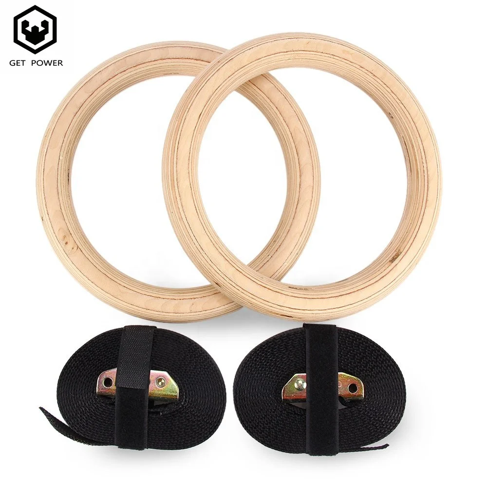 Hot sale 28mm/32mm Nylon Strap Cross Fitness Wooden Training Gymnastic Rings