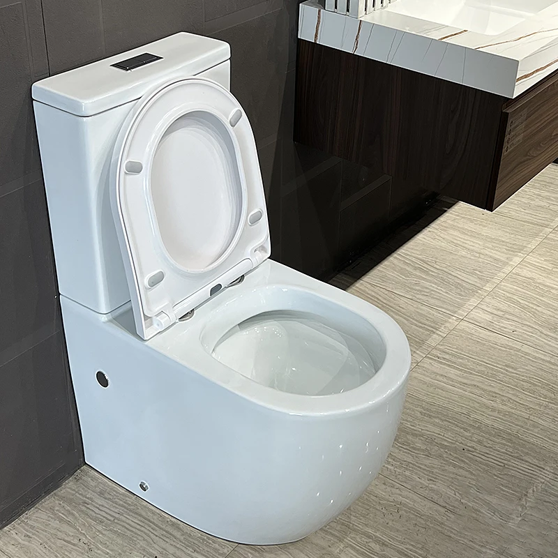 Rimless australian bathroom back to wall p-trap ceramic two-piece toilet bowl with watermark certificate