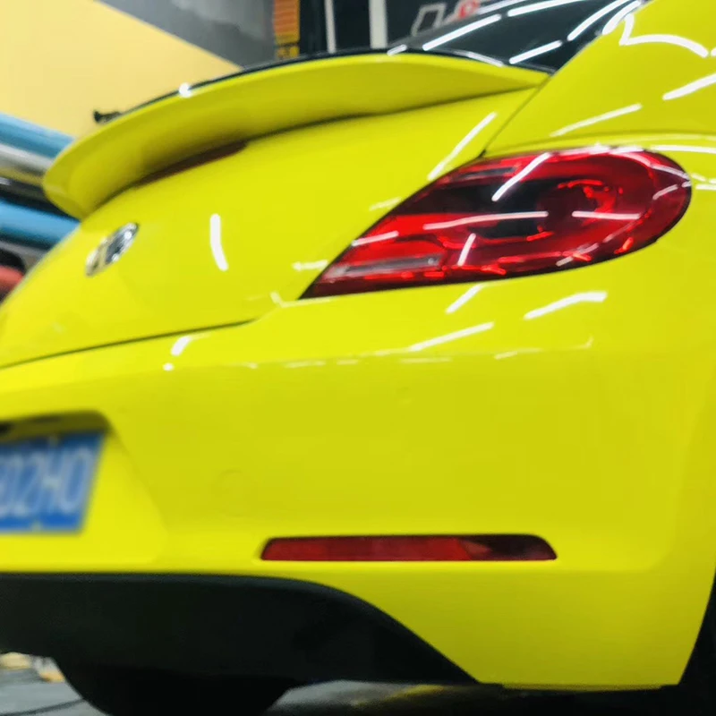 WRAPMASTER 1.52*18m Super Gloss Crystal Lemon Yellow Vehicle Vinyl Wrap Neon Yellow
