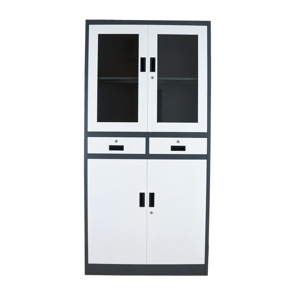 Modern Office Metal furniture 2 Swinging Glass Doors with 2 Drawers File Storage Cabinets