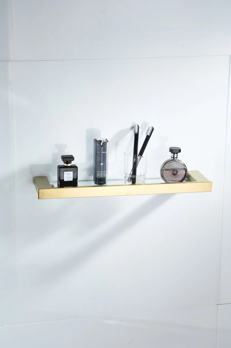 gold brush bathroom accessories Cosmetics glass Shelves