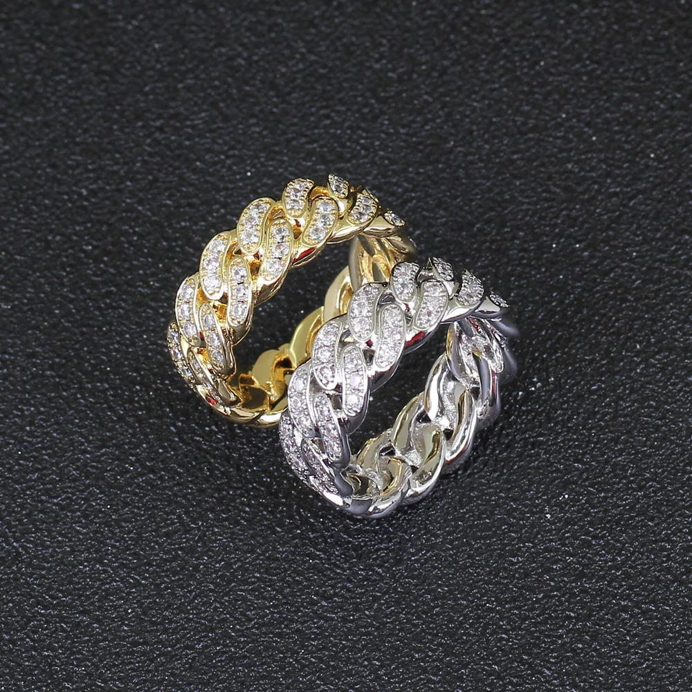 Европейское позолоченное кольцо в стиле хип-хоп с кубическим цирконием и микро инкрустацией из фианита сверкающие кубинские кольца