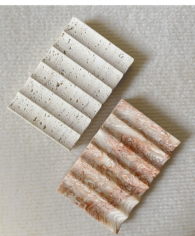 stonekocc Creative Wave Soap Holder Scalloped Marble Stone Travertine Dish Soap Box Storage Wash Basin Bathroom Accessories