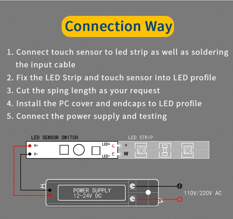 Touch Sensor Light Switch 5V-24V 60W 5A LED Stepless Dimming Capacitive Sensor Module