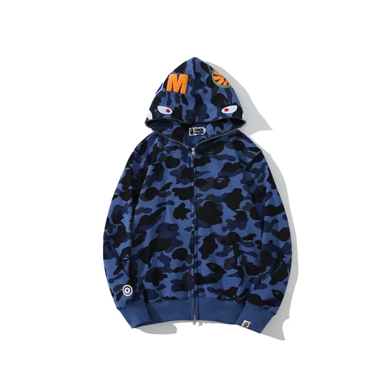 100% Cotton High Quality Bathing Ape Shark Camo Zip Streetwear Unisex Men Women Bapees Hoodie Jacket for Autumn