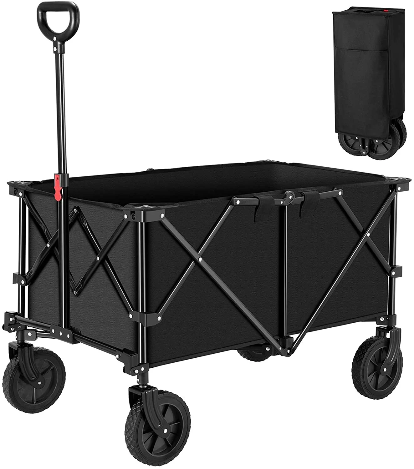 Outdoor Folding Wagon Cart, Portable Large Capacity Beach Wagon, Heavy Duty Utility Collapsible Wagon with All-Terrain Wheels