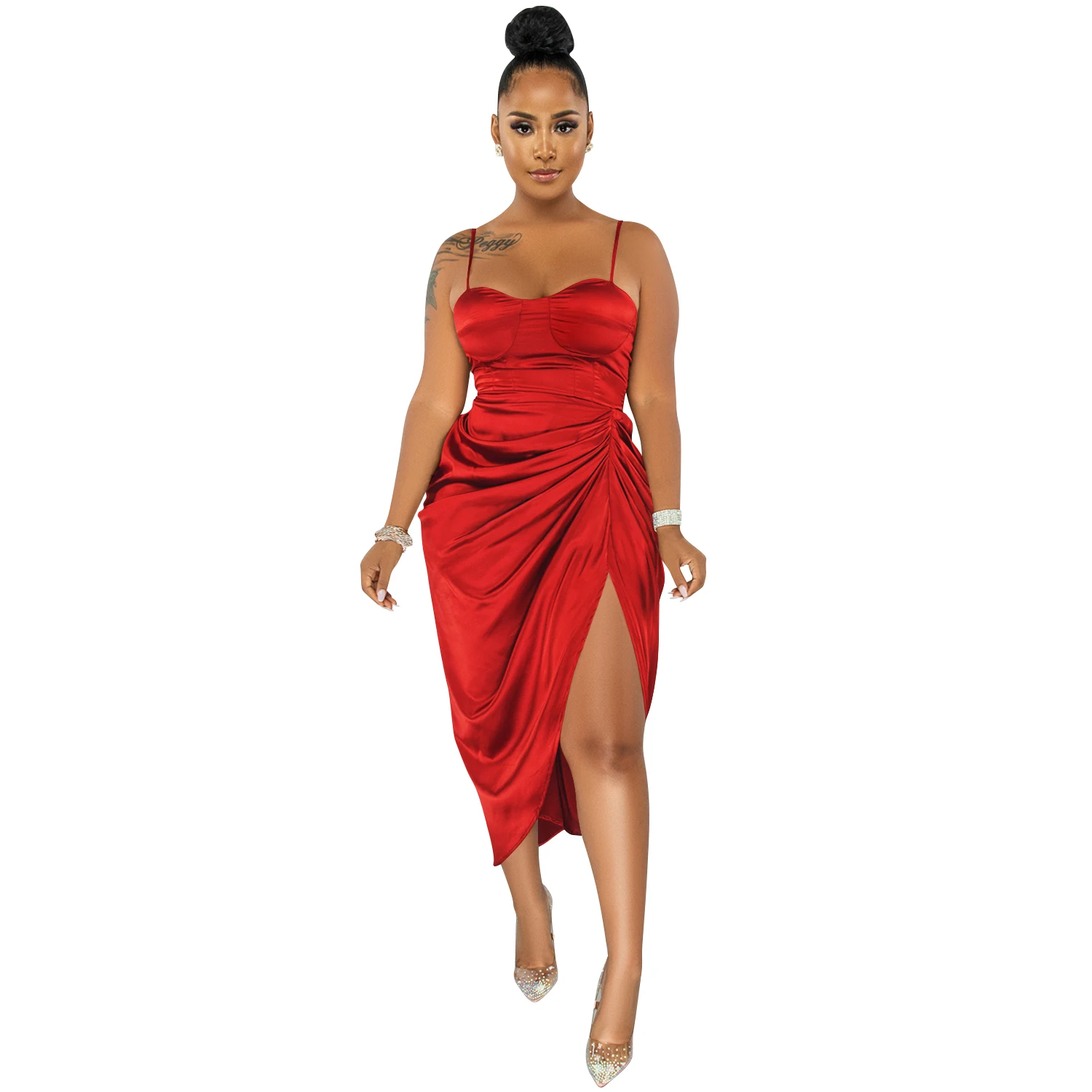 New Arrivals Fall Solid Color Cheap casual Women Dress Bodycon Sexy Shirring ladies bandage Dress