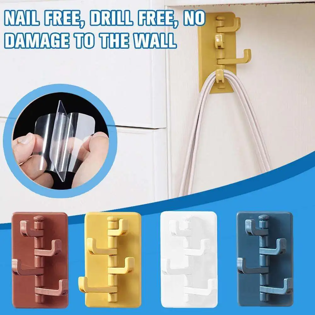 Kitchen Bathroom plastic Strong adhesive Hook Storage multi functional Hanger Wall mounted 4 Hooks