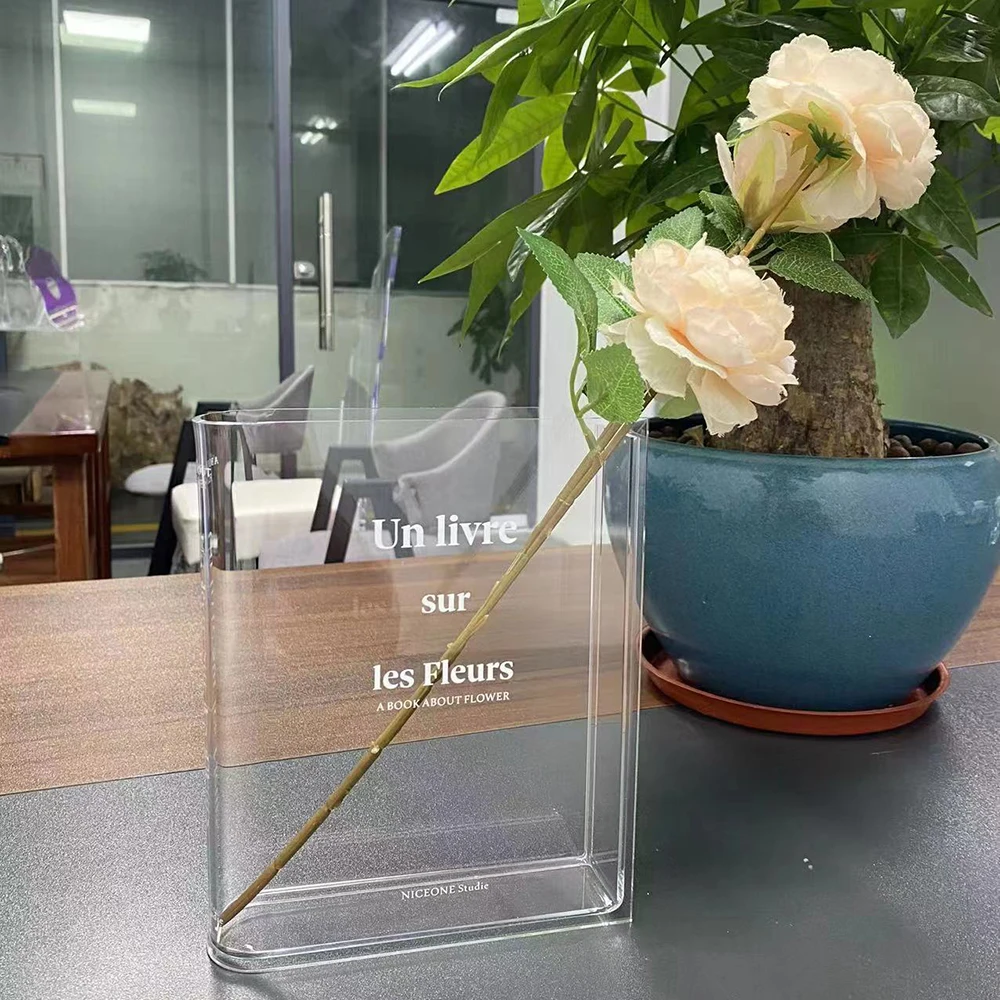 2023 Hot selling Nordic Luxury Crystal Acrylic Vases For Wedding Center Table Book Shaped Flower Acrylic Vase