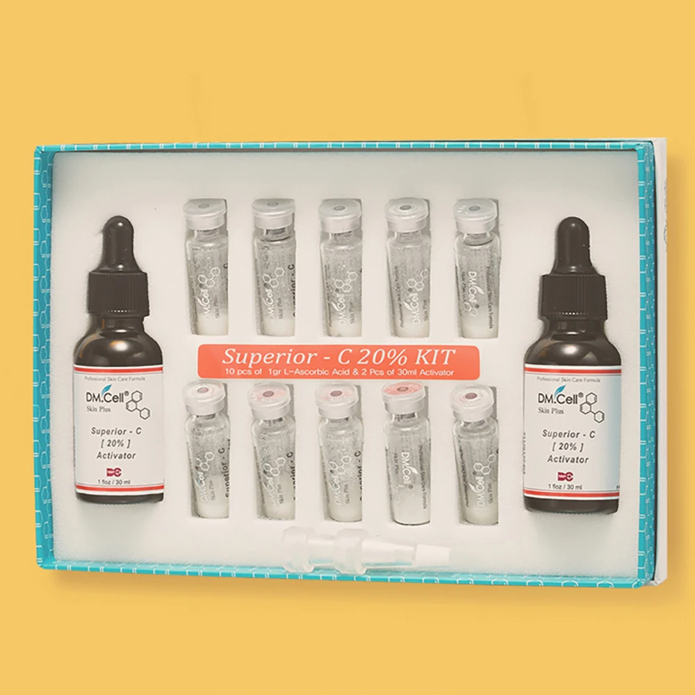 DM.CELL Superior C 20% Kit (Solution 100m + lPowder 10pcs) 100% Ascorbic powder Prevent skin aging Niacinamide Silk Protein