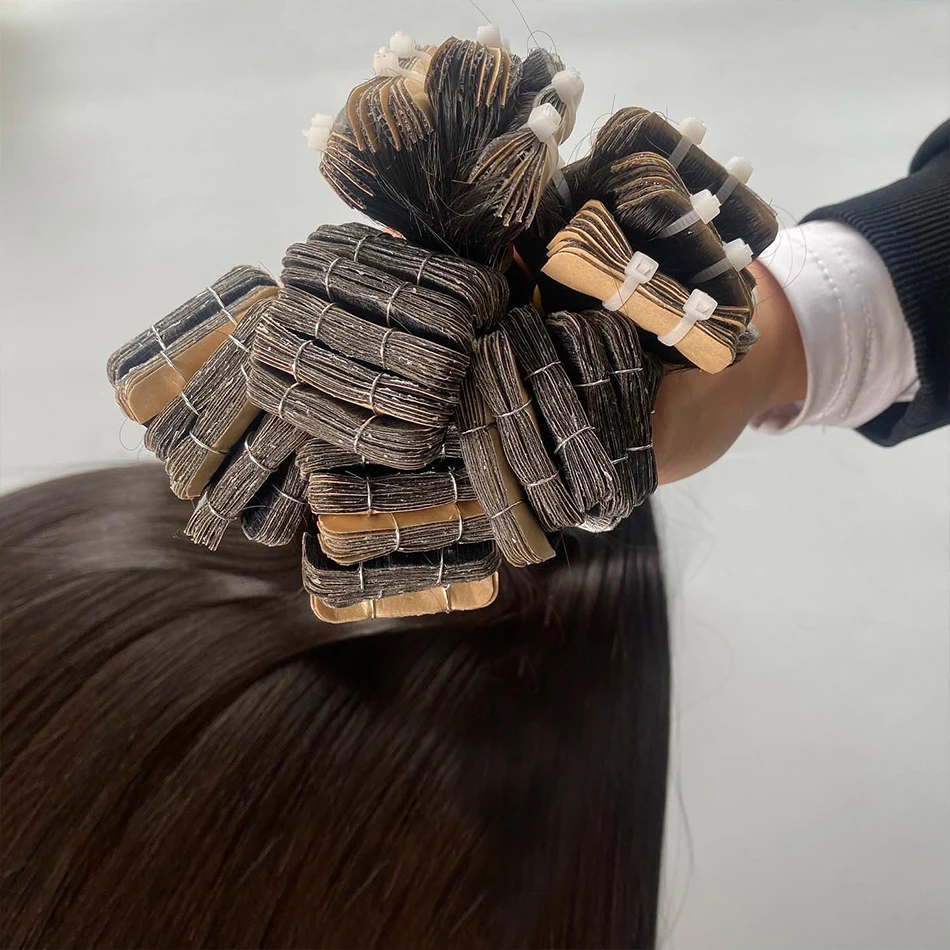 Tap-in Hair extension #60 20inch Top Quality Cuticle Aligned Remy Virgin hand tied Human Hair Extensions