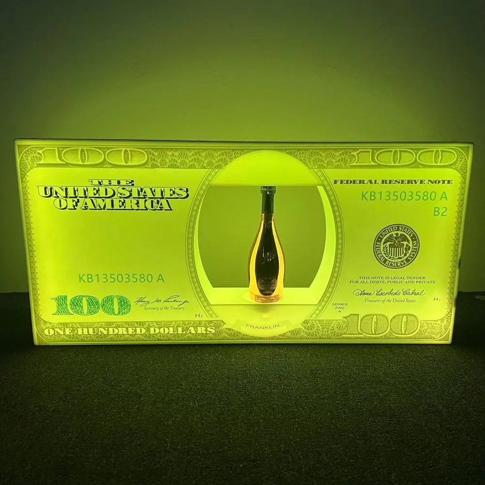 Bar Lounge Rechargeable VIP Display Stand Rack US 100 Dollar Bill Champagne Glorifier Display VIP Benjamin Bottle Presenter