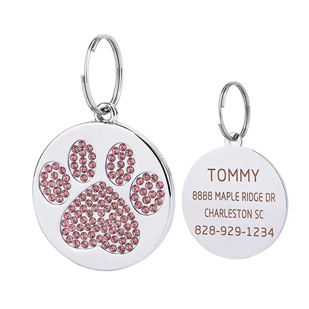 customized logo pet id tags rhinestone decoration pendant metal tags