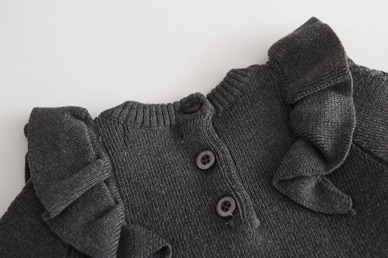 Ivy60029A Winter 2019 kids girls plain knitted dress design solid color ruffle dress for baby girls