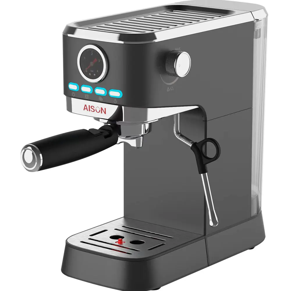 Italian 20 Bar Ulka Pump Stainless Steel Black Housing Espresso Coffee Maker Machine With Milk Frother Steam