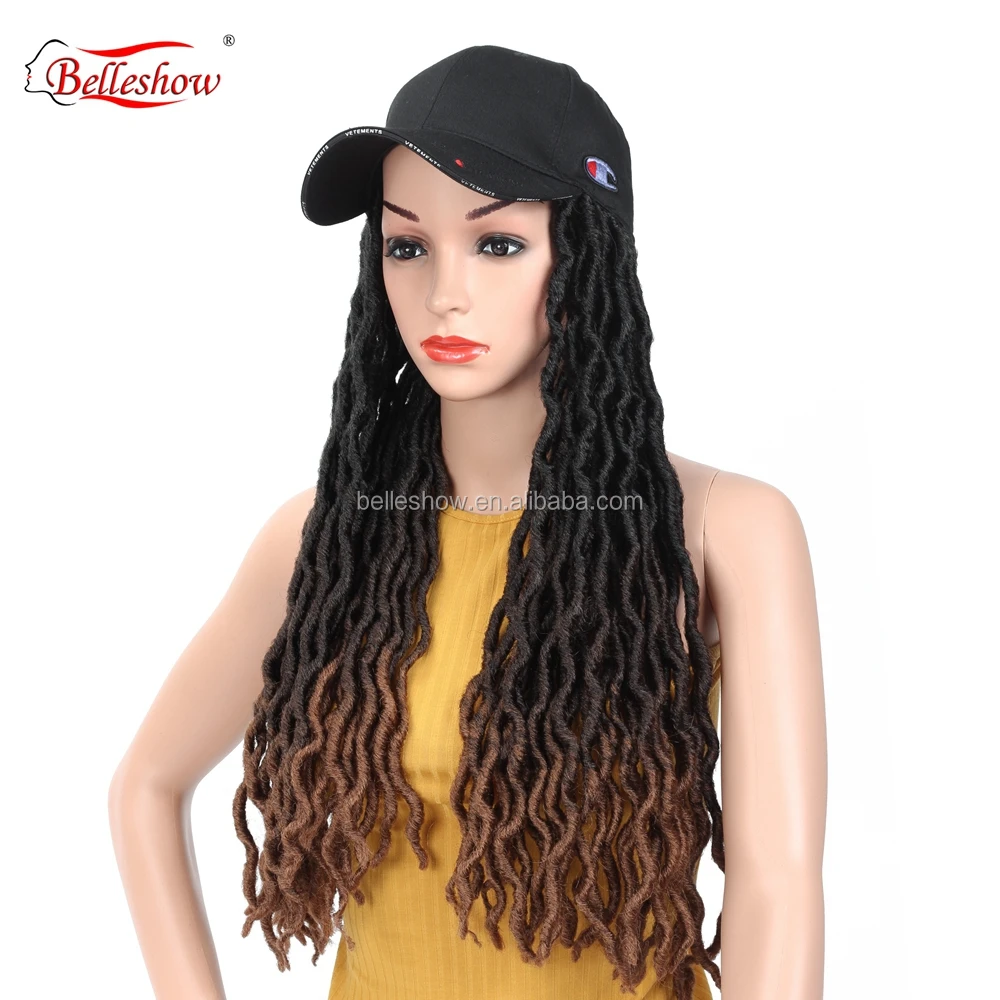 Hot sell 18inch synthetic ombre dreadlock hair braid golden locs curly Africa Twist Goddess faux locs black basketball hat wig