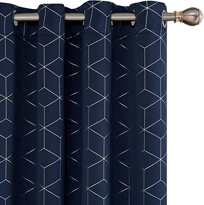 New Design Silver Diamond Foil Print Grommet Window Panels Thermal Insulated Blackout Curtains For Living  Room Bedroom