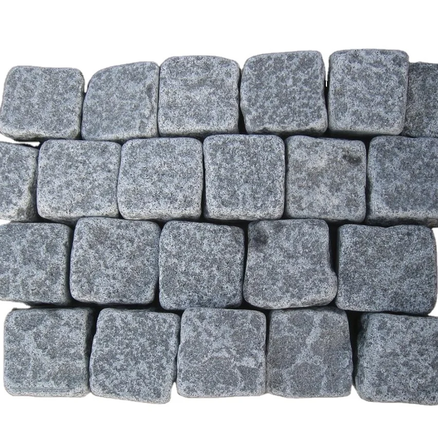 China Dark grey Granite tumbled Cubes Stone G654 granite claved and tumbled cubes for Pavings