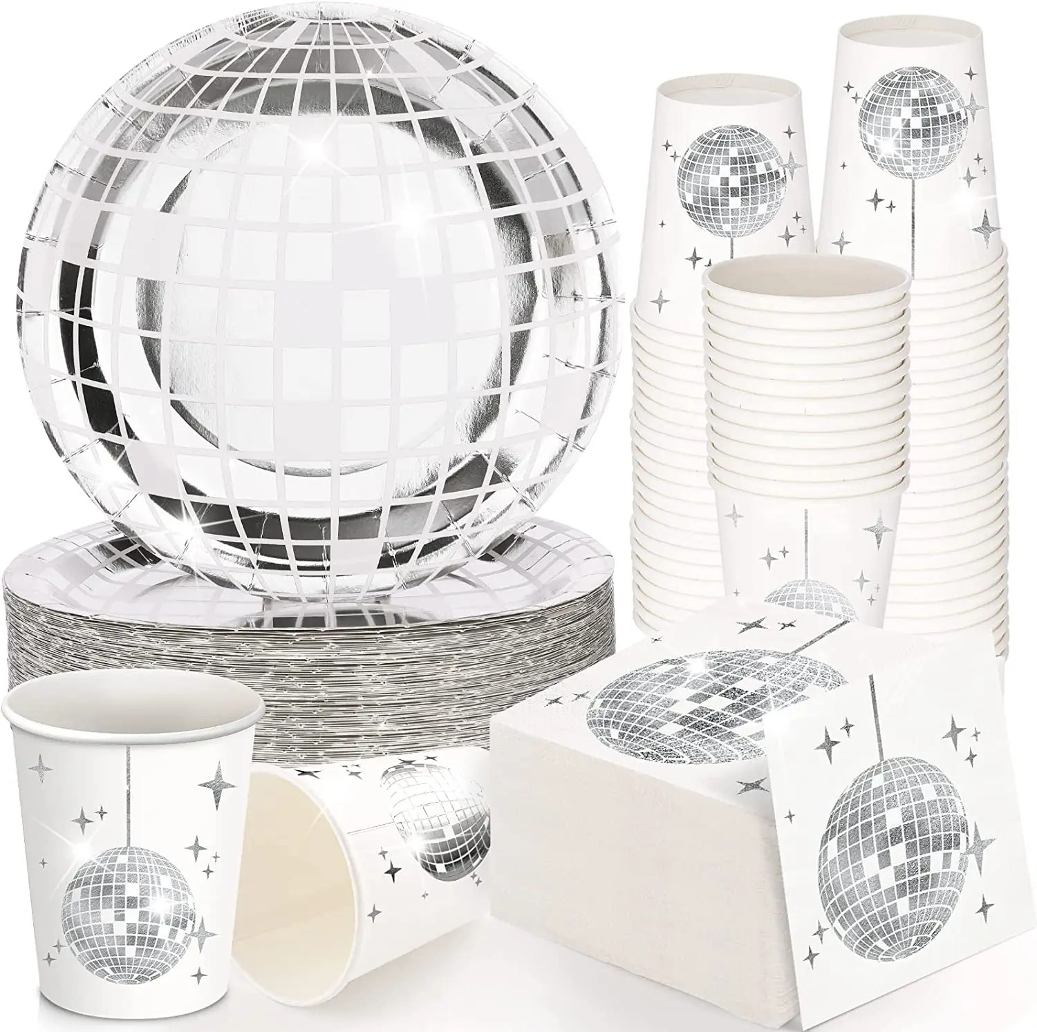 Pafu Disco Wedding Party Picnic Travel Disco Ball Dinner Plates Paper Cups Napkins 70s Disco Party Supplies