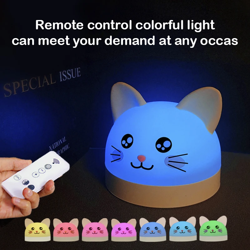 YIZHI LED Cute Cartoon Silicone Cat Lamp Baby Kids Sleep Trainer Touch Sensor Warm Light Bedroom Bedside Night Light Alarm Clock