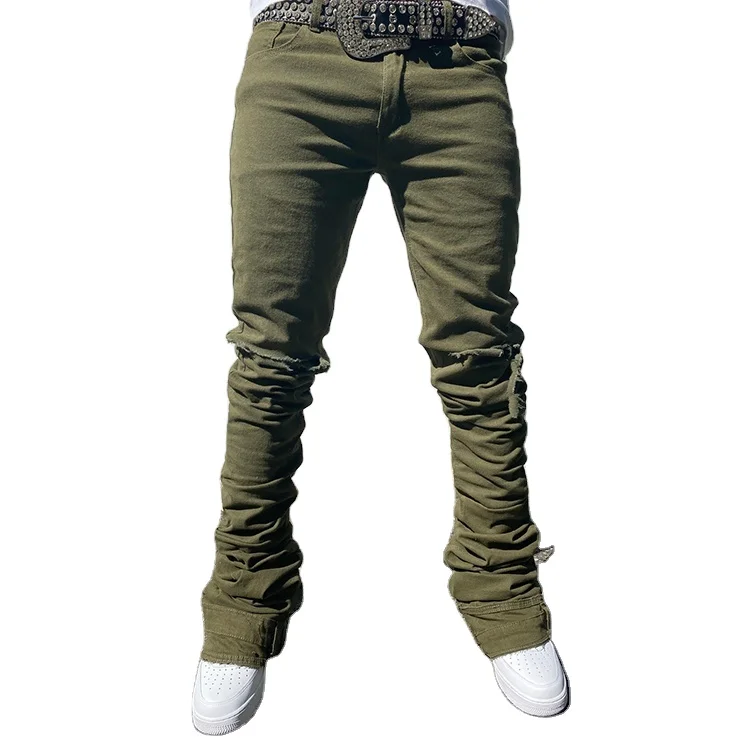 Ripped Slim Fit Fitted Stacked Skinny Stretch Trousers Flare Denim Jeans Men