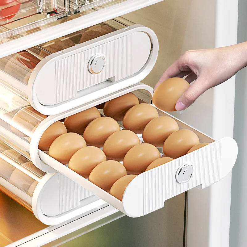 Egg Storage Box Tray Single-row Rolling Multi-layer Superposition Refrigerator Side Door Crisper Box Egg Container Egg Holder