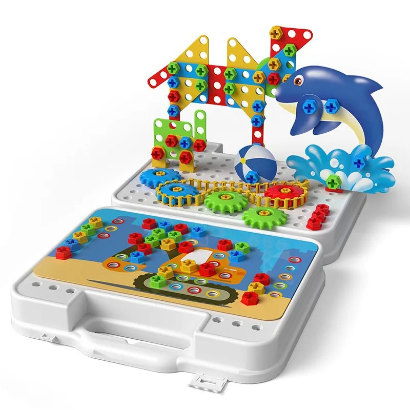 160 Pcs Creative Mosaic Drill STEM Learning Toys with Truck Screw Driver Tool Set for boy and girls