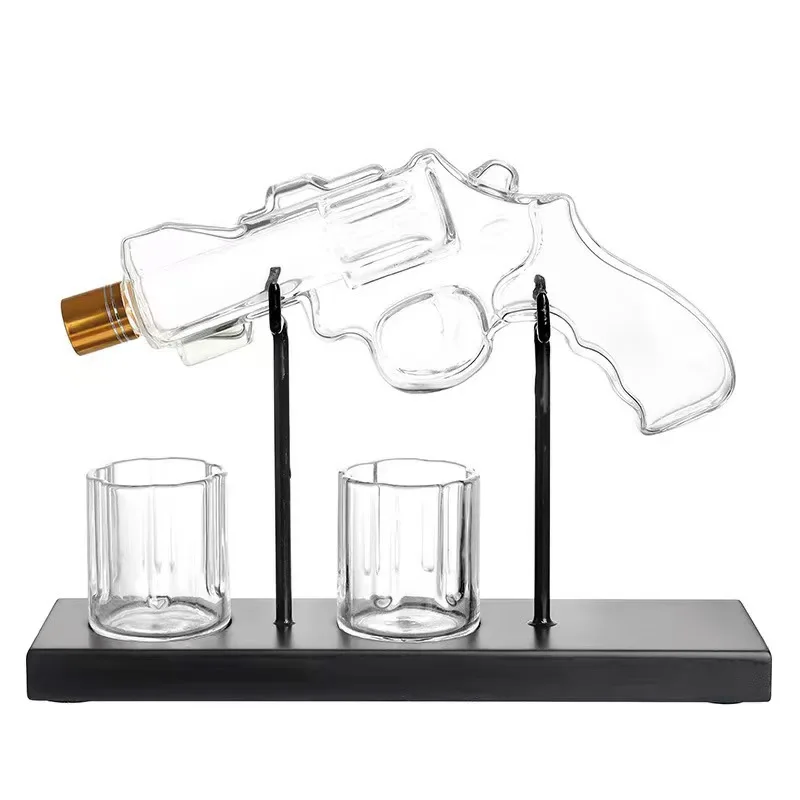 Tequila Vodka Liquor Glass Pistol Revolver Gun Whiskey Glasses Set Decanter Bottle Dispenser with 2 Shot Glasses