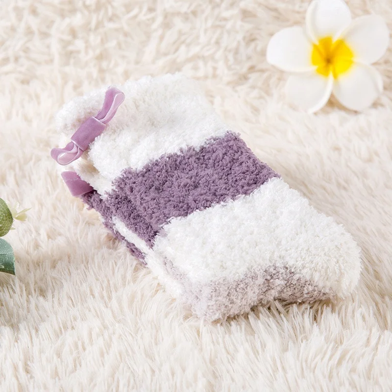 women girls ladies Winter Warm thick fuzzy fleece anti slip long  Sock With silica gel grips