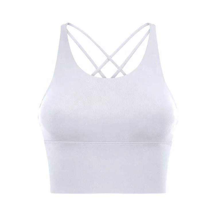 
Custom logo solid color crop top cross back women longline sports bra padded 