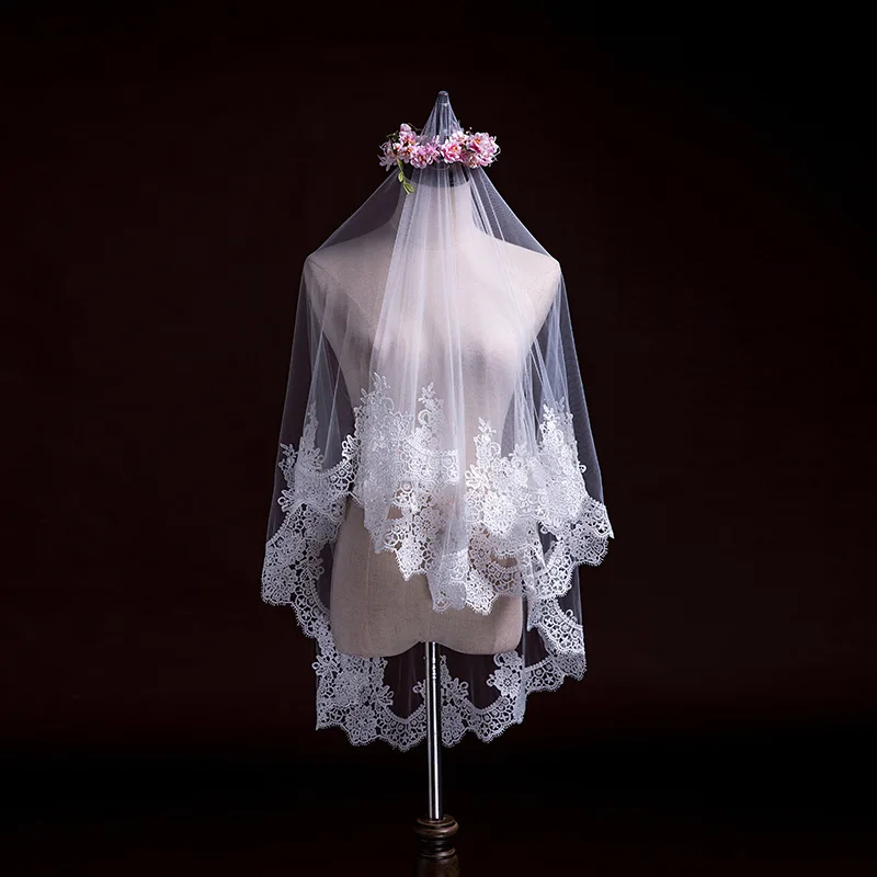 Factory customized top quality Bride headpiece props single simple tourist photography wedding pearl veil drop shipping