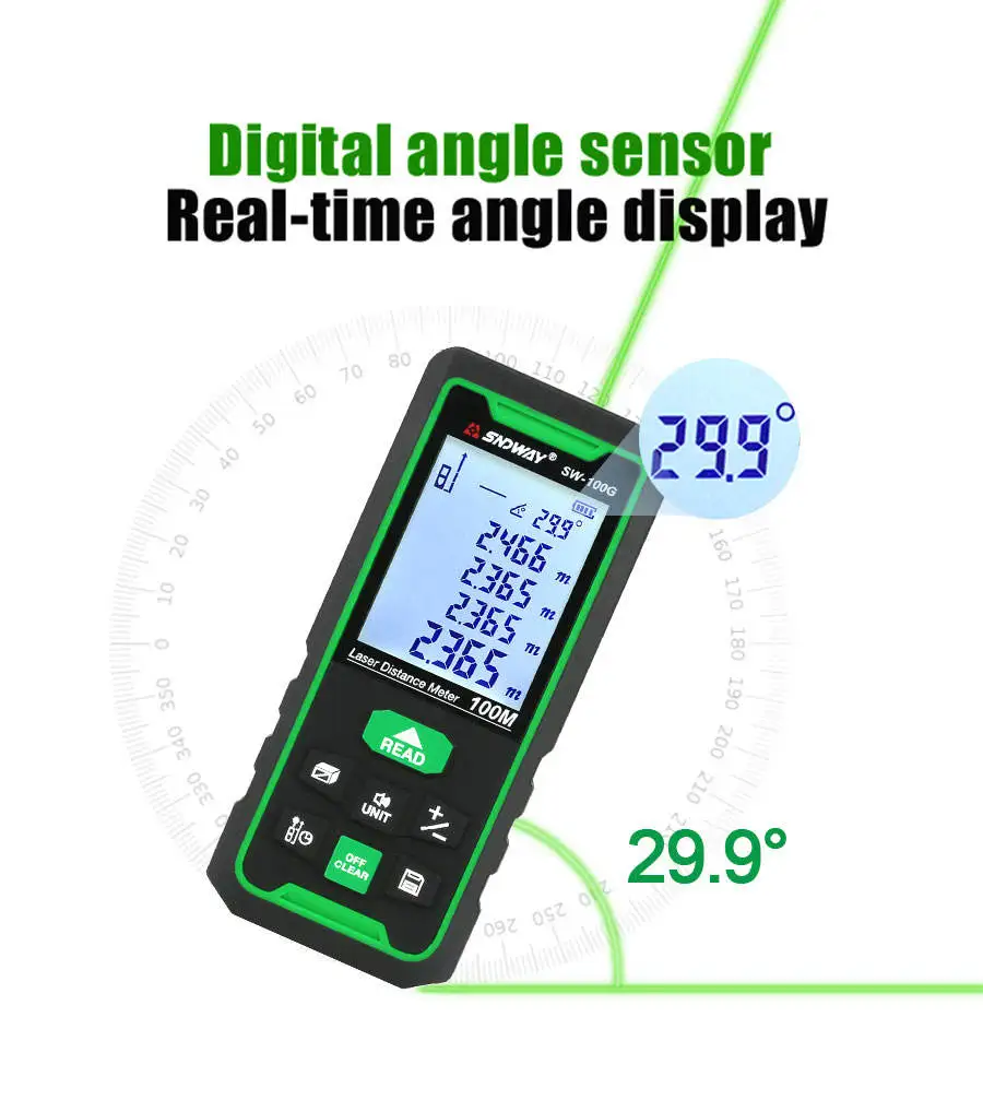 SNDWAY SW-100G Laser Long Distance Rangefinder Digital Range finder Laser Tape Distance Ruler Sensor Distance Meter