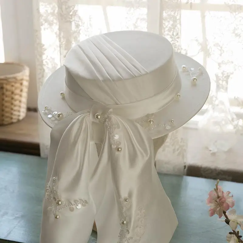 2021 Bride Wedding Dress French Style English Satin Elegant Hat Women Ladies Retro Hat Retro Banquet Photo Studio Accessories