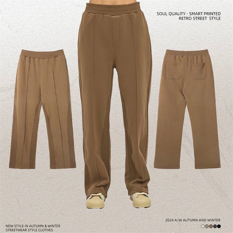 In Stock Blank 3D Printing Loose Panelled Drawstring Wide-leg Straight Leg Flare Sweat Pants Men